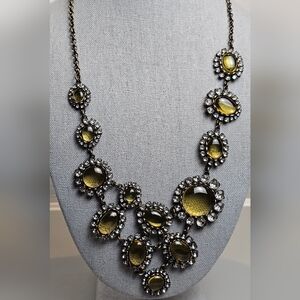 [J. CREW] Vintage Asymmetrical Aged Bronze Amber Stones Bib Statement Necklace